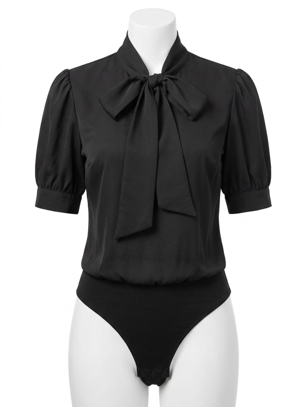 Source Unknown Black Bow-Tie Puff Sleeve Bodysuit